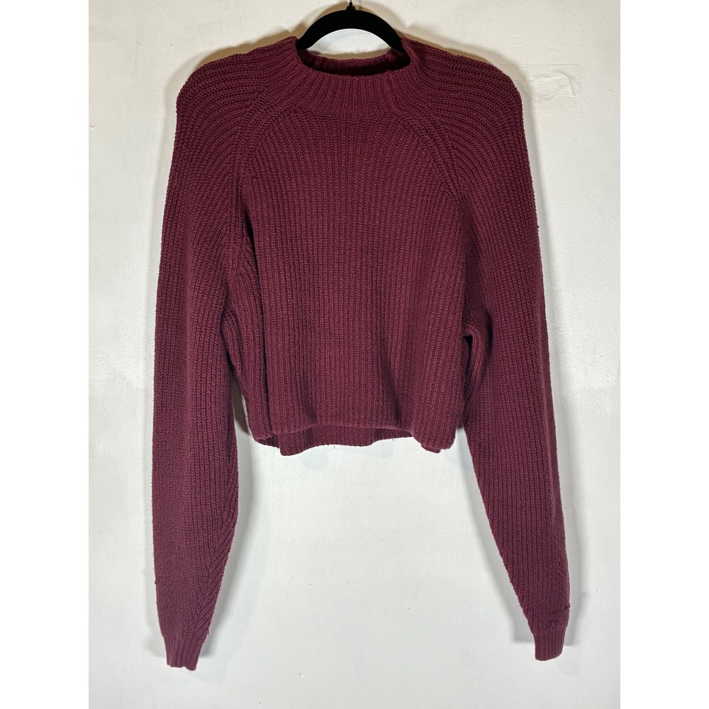 Hollister Burgundy Cropped Chunky Knit Sweater L Balloon Sleeve Cozy